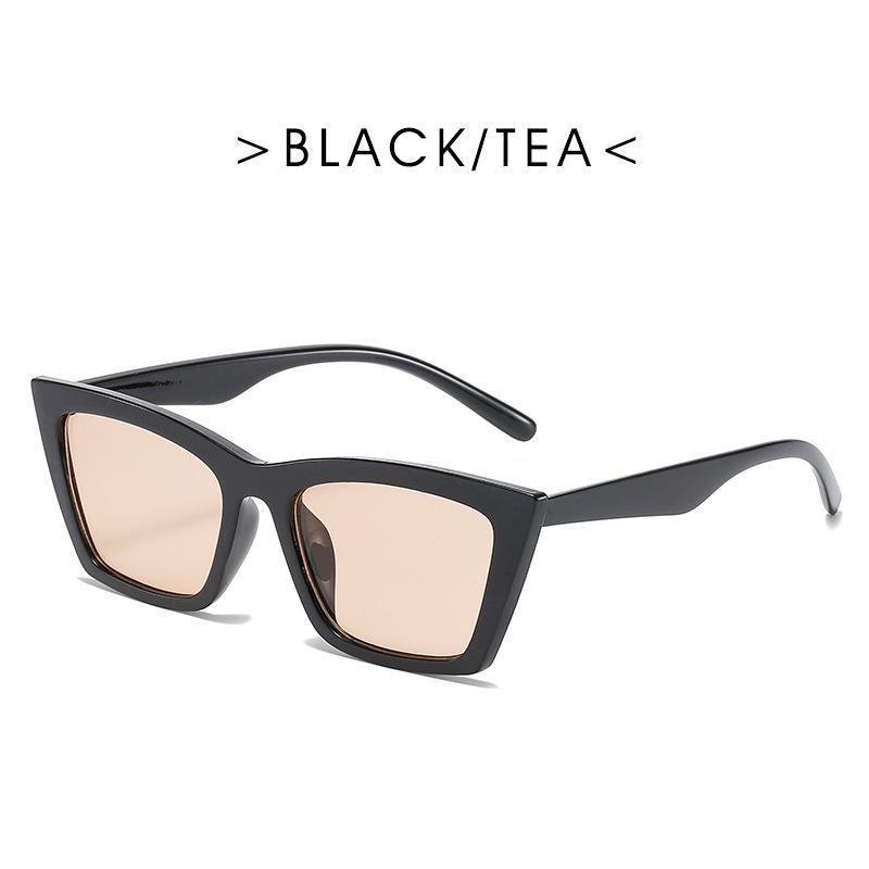 Glossy Black Minimalist Square Sunglasses - No Makeup Look for Women, Trendy Ins Style