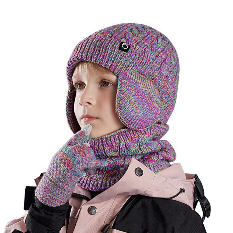 Kids Winter Knitted Warm Hat Scarf Gloves 3pcs Sets
