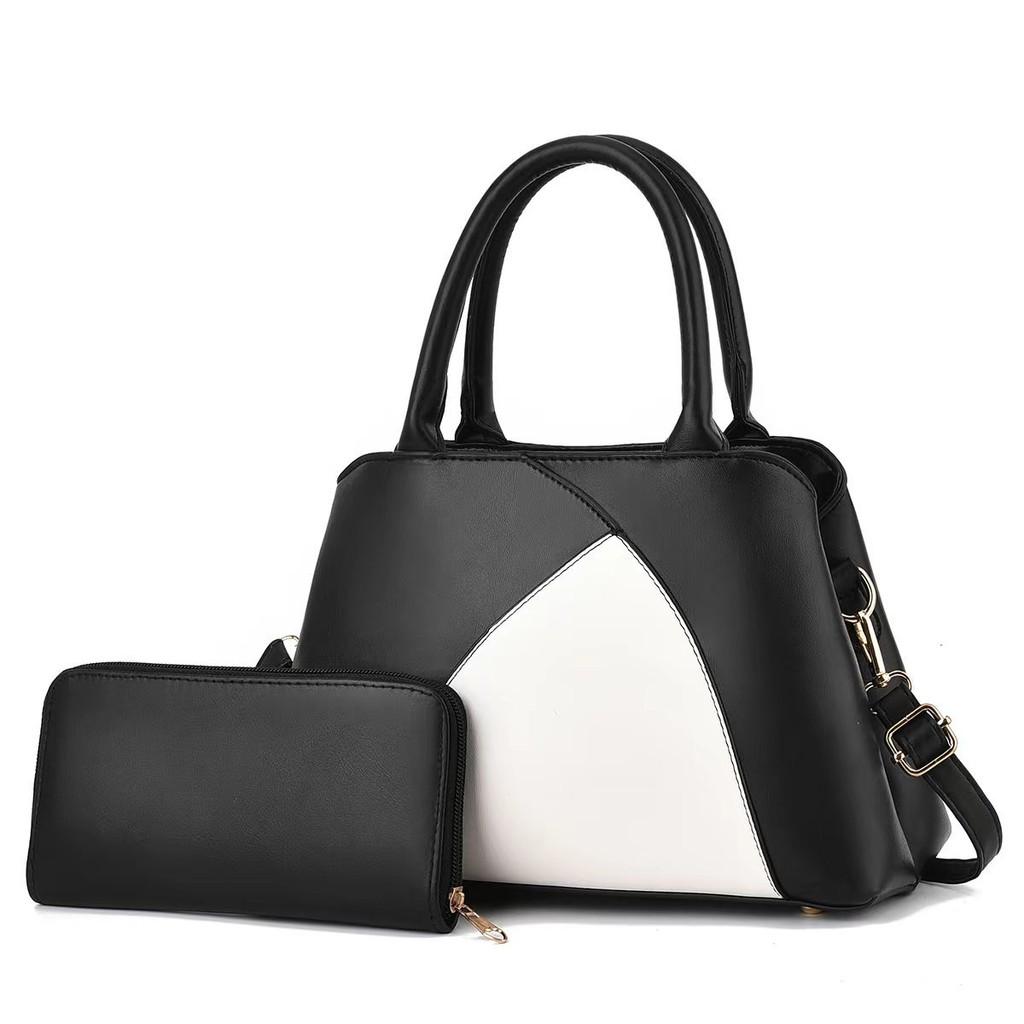 Модный набор из двух сумок (тоут и кросс-боди) из ПУ-материала с вместительным интерьером чёрный