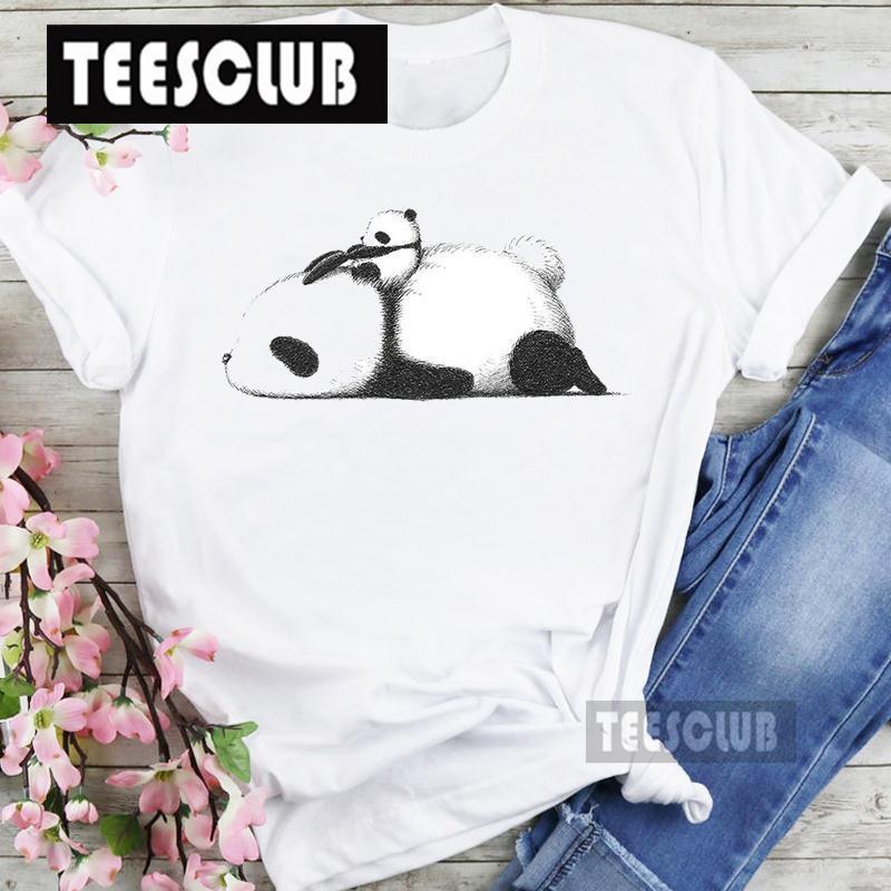 Cute Panda Black & White Personalized T-shirt Short-Sleeved round Neck Top for Men And Women Cartoon Bear Design Summer polyeste