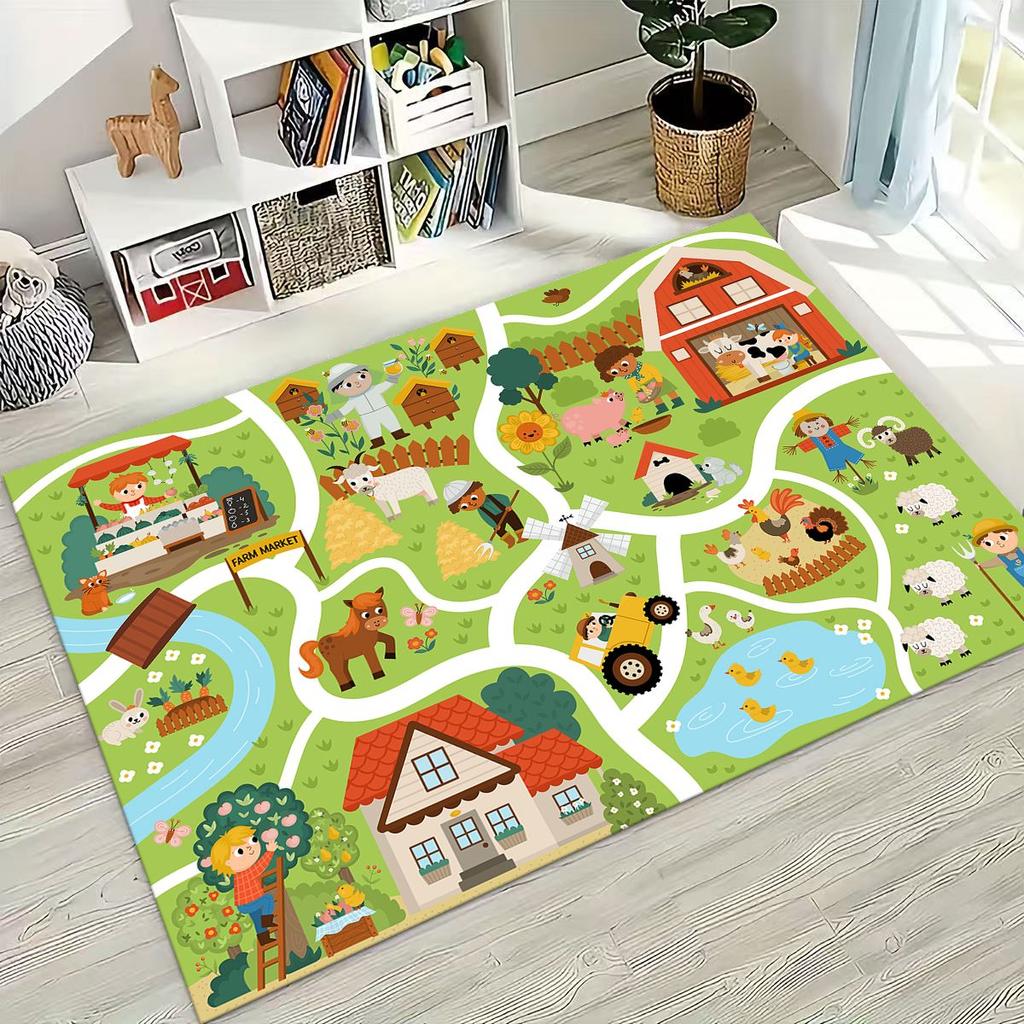 Child Urban City Road Traffic Learning Interactive Game Playroom Rug for Bedroom Living Room Sofa Home Doormat Decor,Non-slip