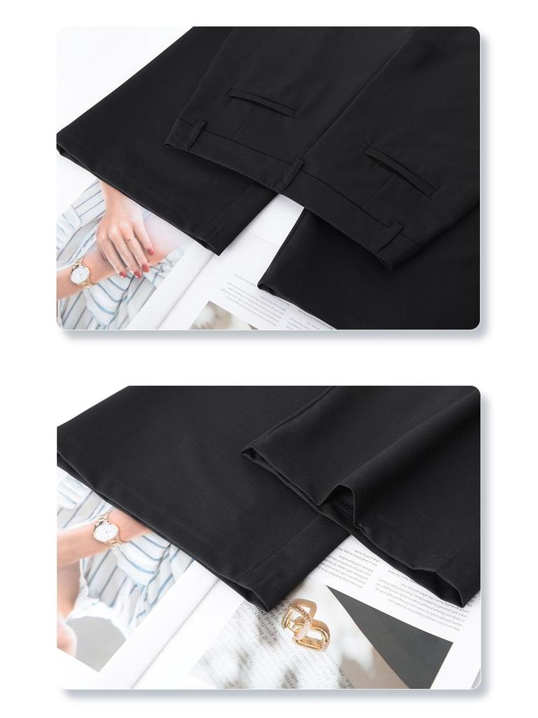 Women's 2025 High-Waist Black Wide-Leg Pants: Elegant, Casual, Straight-Leg Fit for Spring