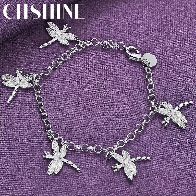 

CHSHINE 925 Sterling Silver Charm Dragonfly Chain Bracelet For Women Wedding Party Fashion Jewelry 20cm