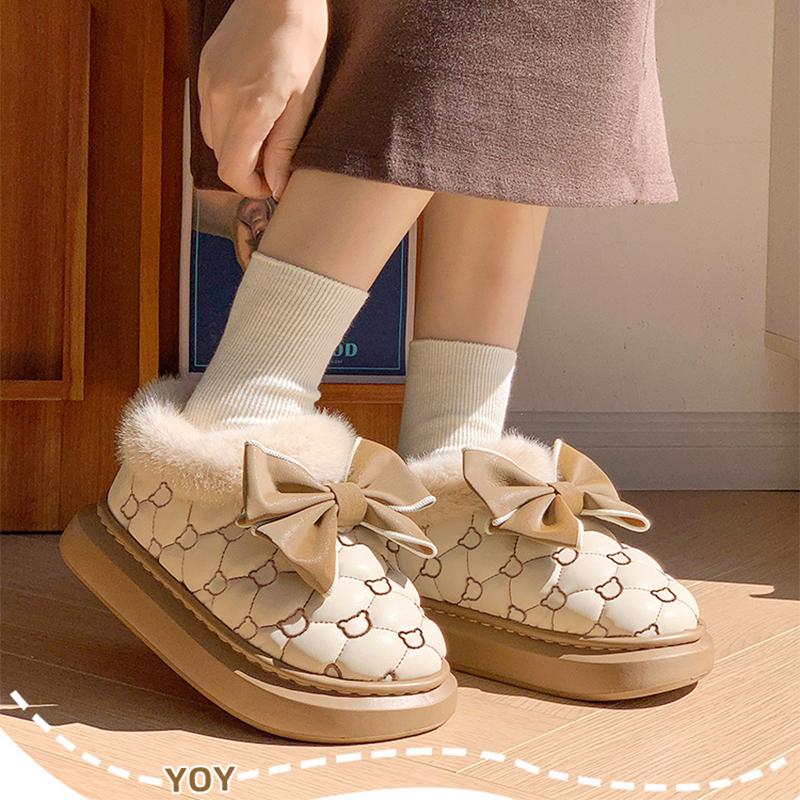 Women Snow Boots for Cute Butterfly Fluffy Botas Autumn Print Bear Thick Bottom Platform Boots Outdoor Comfort Warm Cottom Shoes