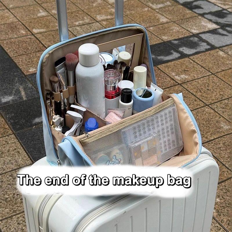 Tragbare Stehende Kosmetiktasche Große Kapazität Reisehandtasche Damen-Organizer Einfache Stifttasche Business-Stil Pu-Material