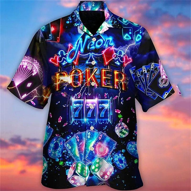 Men's 2024 Casual 3D Shirts Playing Card Printed Fun Shirts Street men's Summer Short Sleeved Clothing Men's Outdoor Clothing