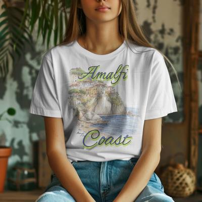 T-shirt Città Italiana Costiera Amalfitana, Maglietta per Amante dei Viaggi in Italia, T-shirt Italia Unisex