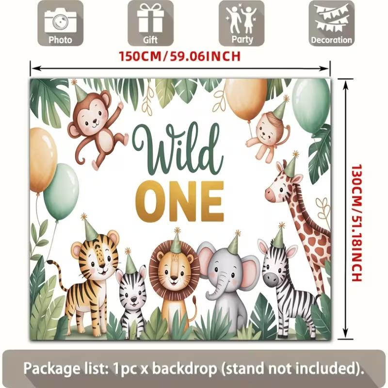 2D Wild One First Birthday Backdrop Woodland Animal Photoshoot Background