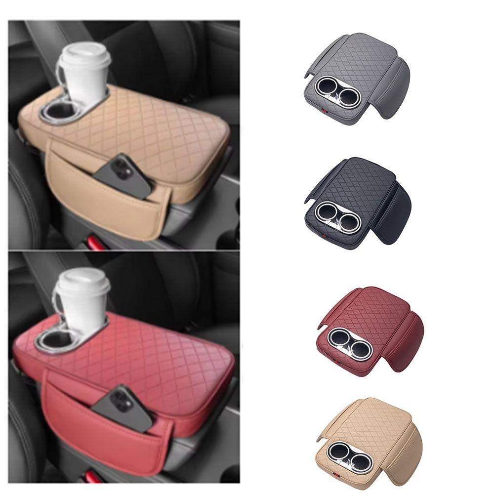 

Leather PU Armrest Heighten Pad Large Capacity Car Side Pocket Cover Armrest Rest Pad Car Interior Style1-Black
