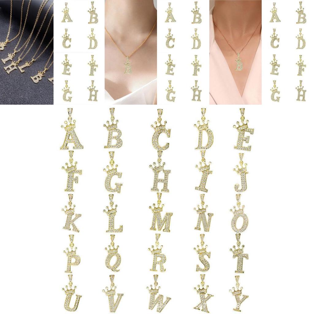 Luxurious Gold Alphabet Necklace With Crown Pendant For Women And Girls