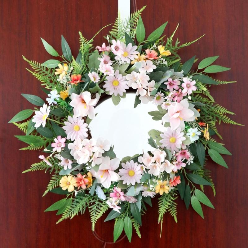 Artificial Flower with Leaves Wedding Wreath Spring Wreath Decoration for Door Window Hallway Farmhouses Home Decoration