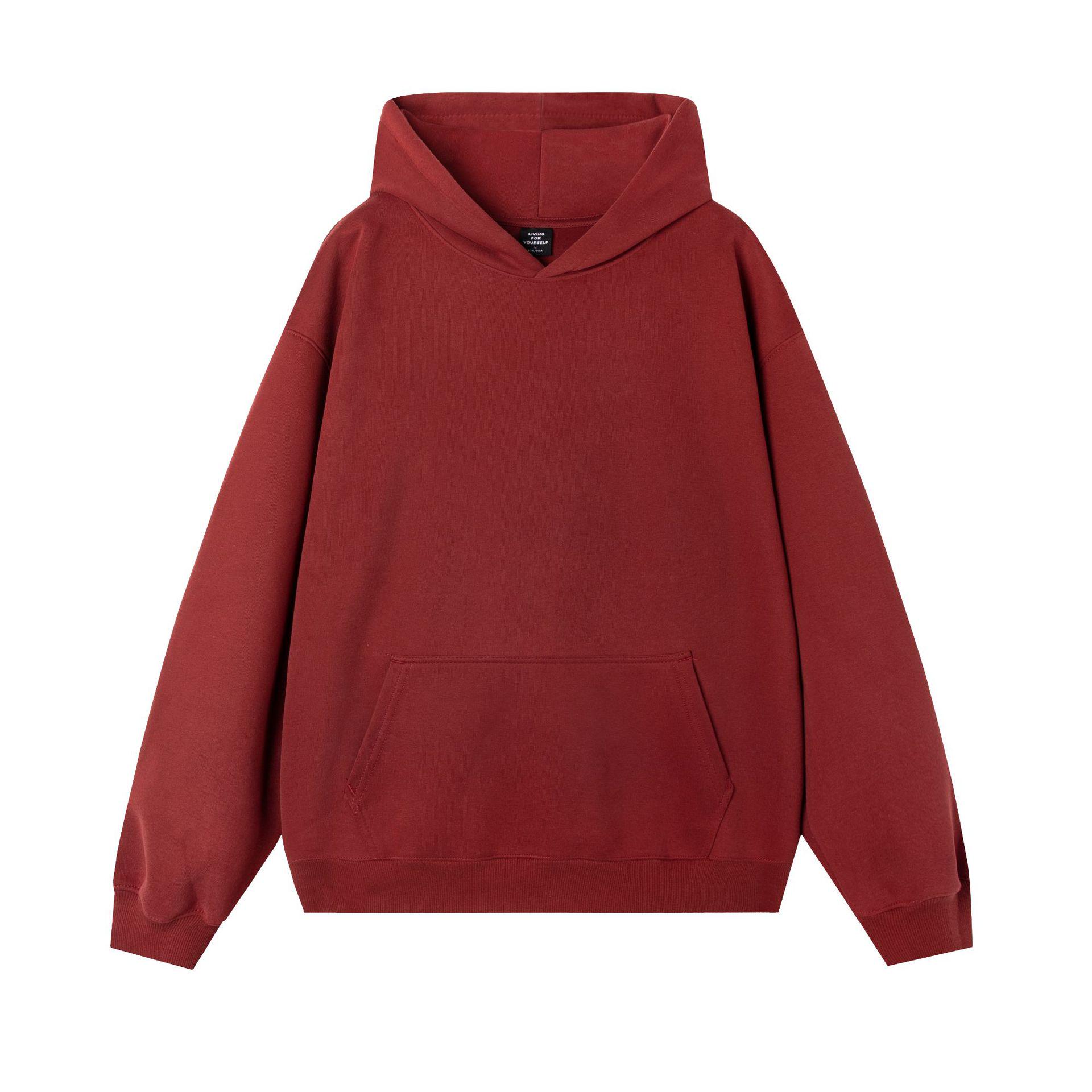 Unisex Autumn Solid Color Hooded Sweatshirt - Loose, Casual, and Comfortable L вино красного