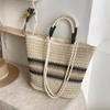 New Summer Shoulder Bag Splicing Striped Straw Bag Women's Popular Fashion Simple Tote Bag Messenger Bag