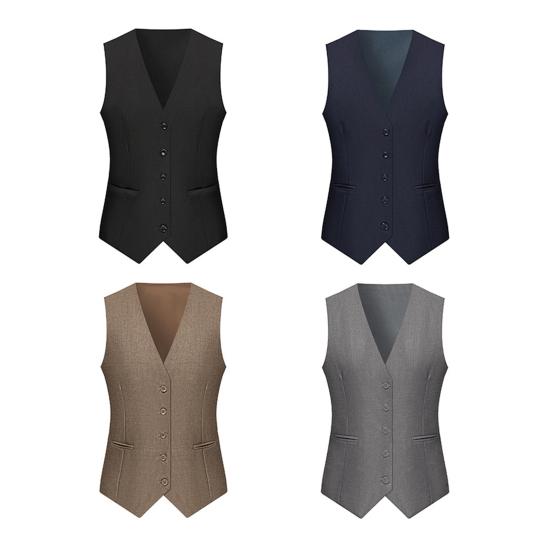 Men Suit Waistcoat V-neck Sleeveless Single Breasted Suit Vest with Pockets Solid Color Ergonomic Tailoring Waistcoat