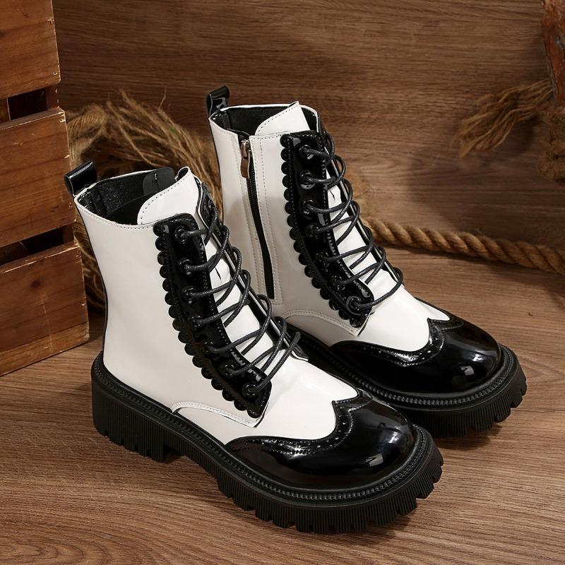 Autumn Platform Single Shoes Women 2025 Fashion High Sense Spliced Lace-up Side Zipper Booties