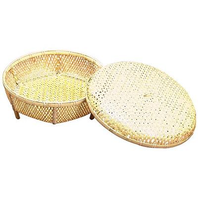 Yamashita Craft White Bamboo Hemp Leaf Round Shape with Lid, Large, 71041020