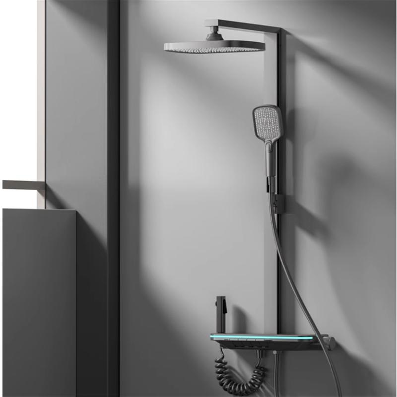 Tuqiu Grey Digital Display Bathroom Shower Faucet Set Brass Bathroom Rainfall Shower Mixer Tap Brass Bath and Shower Faucet Set