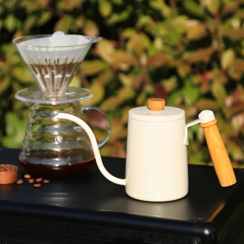 Portable Specialty Stainless Steel Gooseneck Pour Over Coffee Kettle Coffee Pot with Wooden Handle