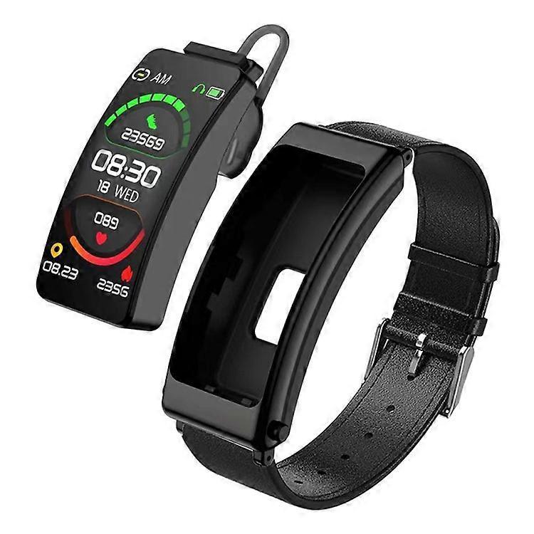 K13 2-in-1 1.14-inch Smart Watch Bluetooth Earphone Sports Bracelet, Leather Strap