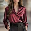 Women's Fashion Casual V-neck Solid Color Temperament Shirt Female Button Shirt Long Sleeve Ladies T-shirt Top