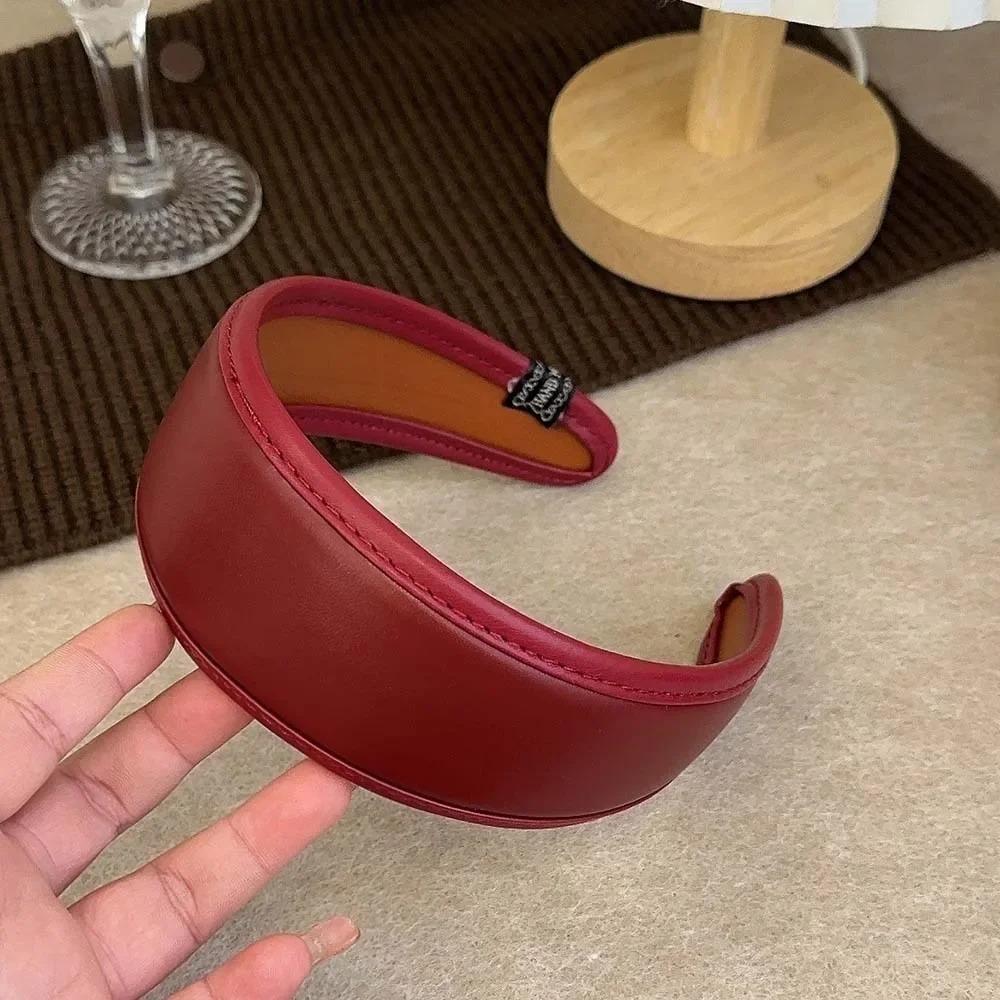 Solid Color Wide Turbans Retro Women Hoop Headband PU Leather Hairbands Women Hair Accessories