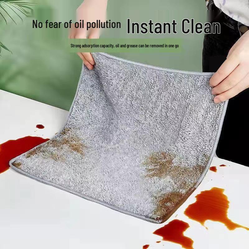 Bamboo Charcoal Fiber Non-stick Oil-Absorbing Dishcloth - Lint-Free, Thickened, Kitchen Cleaning Towel