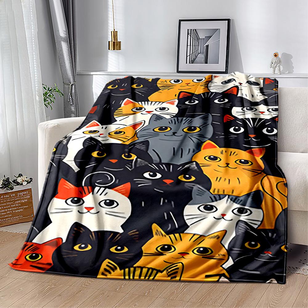Cats In A Garden Flannel Blanket,Lightweight,Office Blanket,Sofa Blanket,Comfortable Blanket