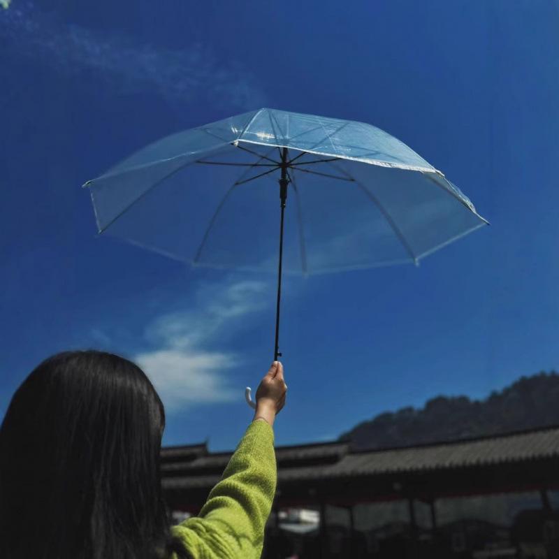 Transparent Automatic Long-Handle White Umbrella - Free Shipping