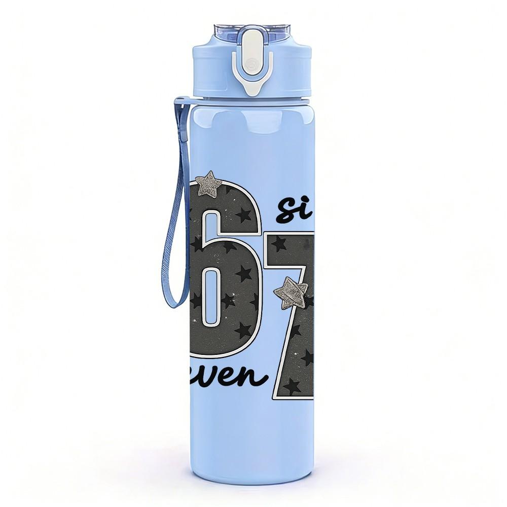 1PC Big 67 Number Retro Text Print 750ml Color Plastic Sports Water Bottle Leakproof Flip Straw Lid Suitable for Sports Office Home Use