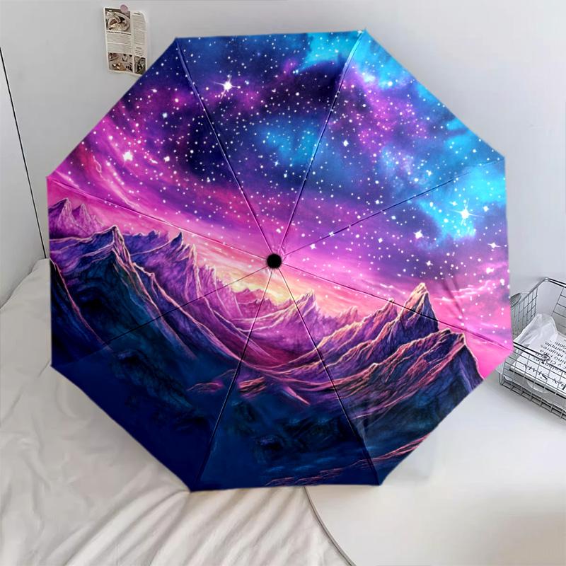 Starry Sky Puzzle Pattern, Automatic Folding Umbrella, Portable and Foldable Design, 8 Ribs, a Christmas or Birthday Gift.