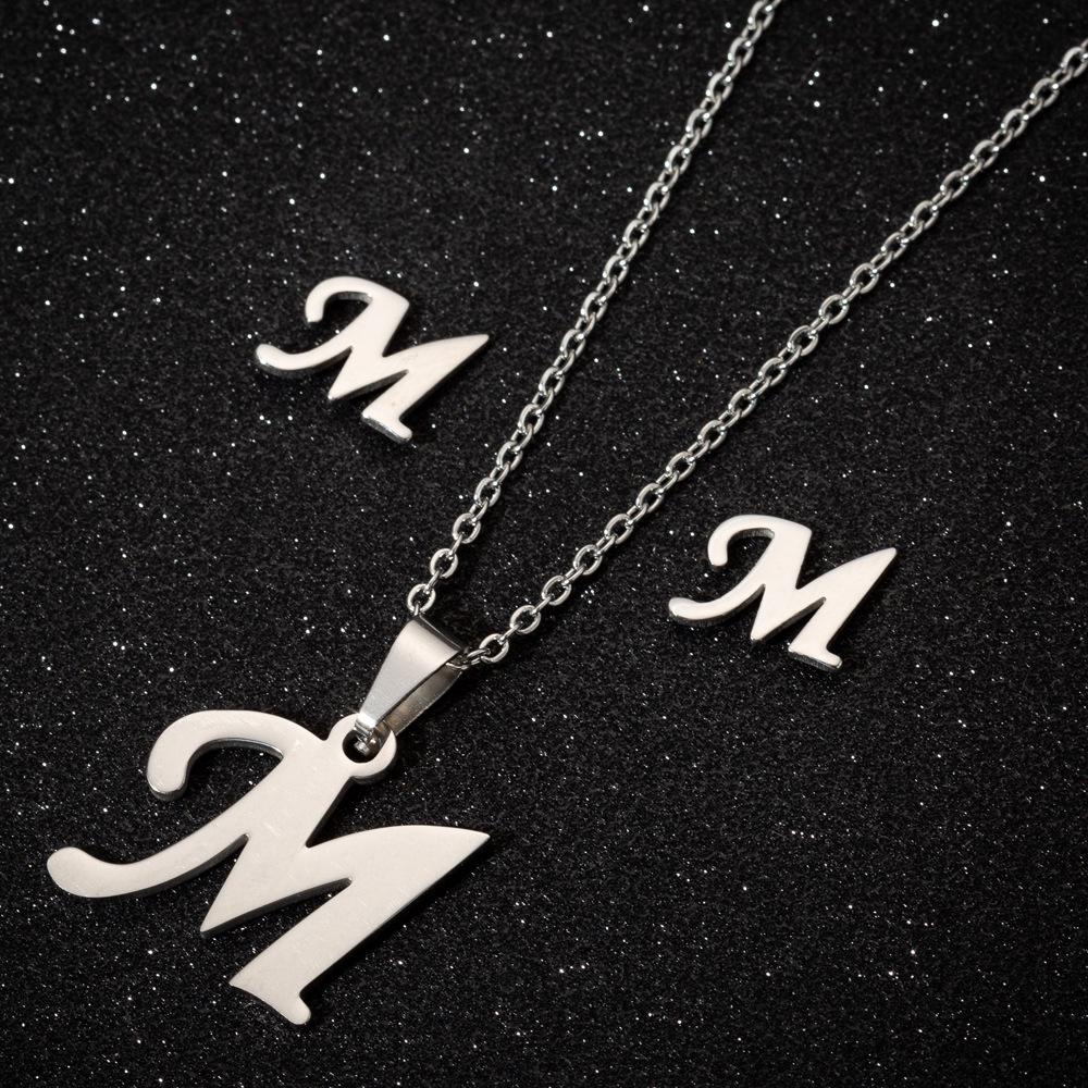 English Letter Necklace & Earring Set: Fashionable Jewelry for Women