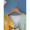 Summer V-neck Funny Cat Pattern 3D Printed Top Fashionable Casual Short Sleeved Women's T-shirts