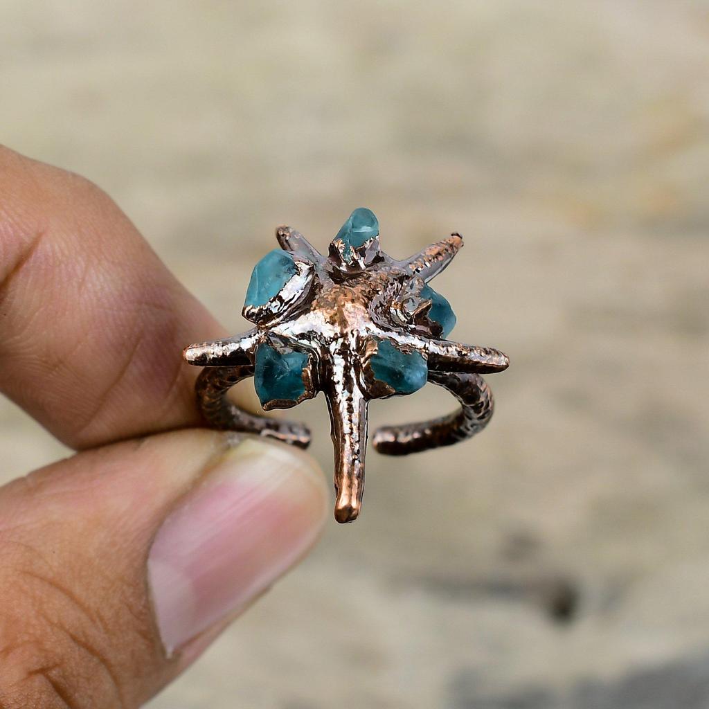 Aquamarine Rough Ring Electroformed Copper Ring Handmade Adjustable Ring Copper Jewelry Gemstone Ring Anniversary Gift Electroformed Jewelry