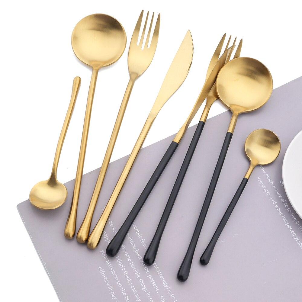 16Pcs/Set Matte Black Tableware Set 304 Stainless Steel Cutlery Knife Fork Spoon Dinner Set Brunch Dinnerware Kitchen Flatware
