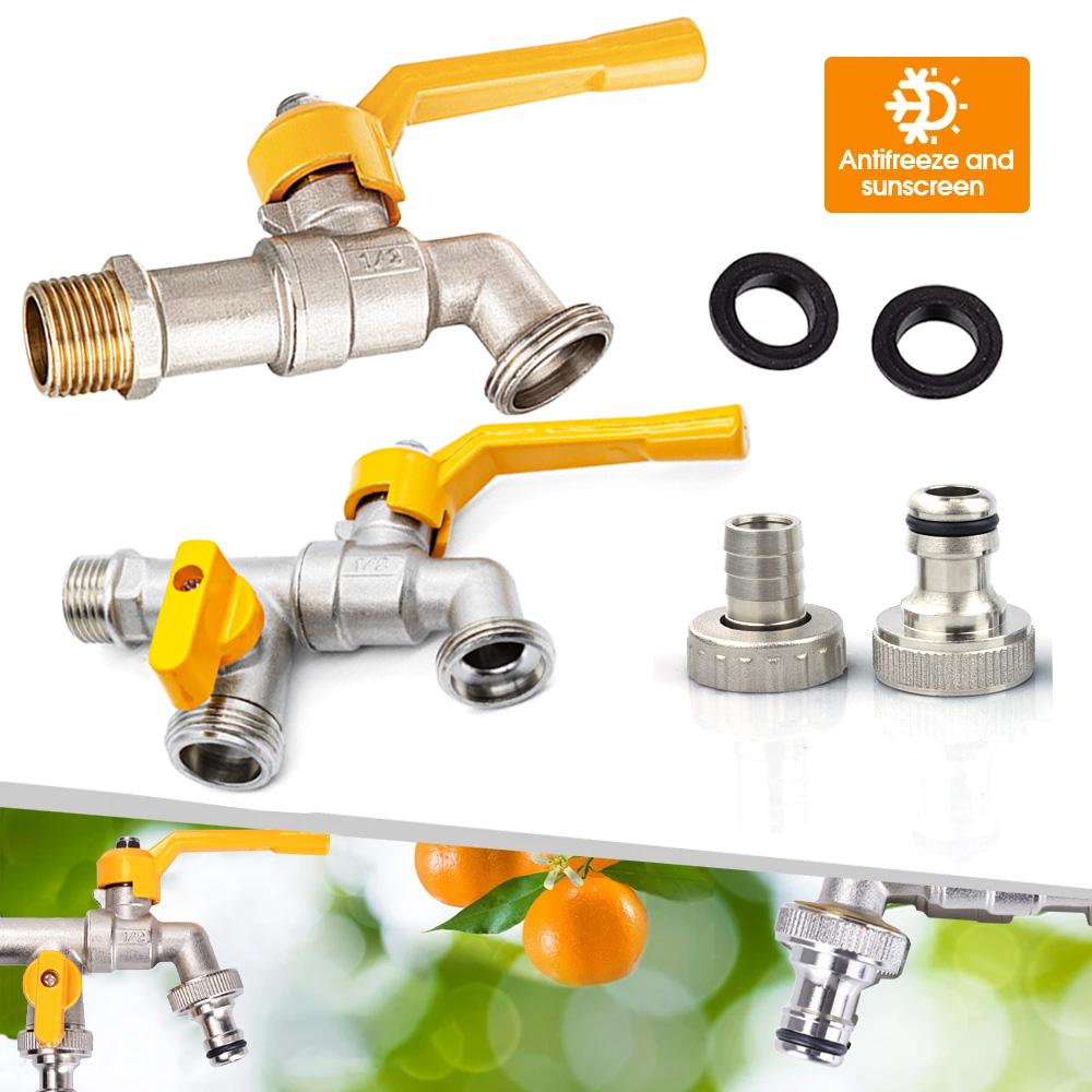 Outdoors Metal Cold-proof Lever Tap Double/One Outlet Faucets 1/2''  for Home Garden Hose Water Ball Valve Controller Adapter