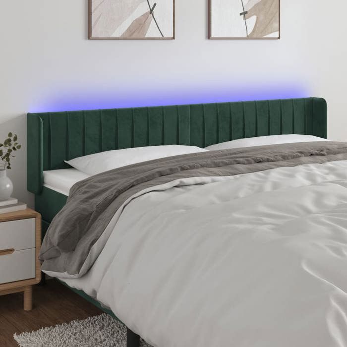 VidaXL LED Headboard Bedroom Furniture Double Bed Accessory Head of Bed Frame Interior Dark Green 3123543