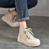 Johnature Genuine Leather Flat Platform Shoes Casual Round Toe Thick Soled Shoes Versatile Lace Up Short Boots