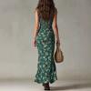 Women's Sleeveless V Neck Floral Print Midi Dress with Ruffle and Side Slit