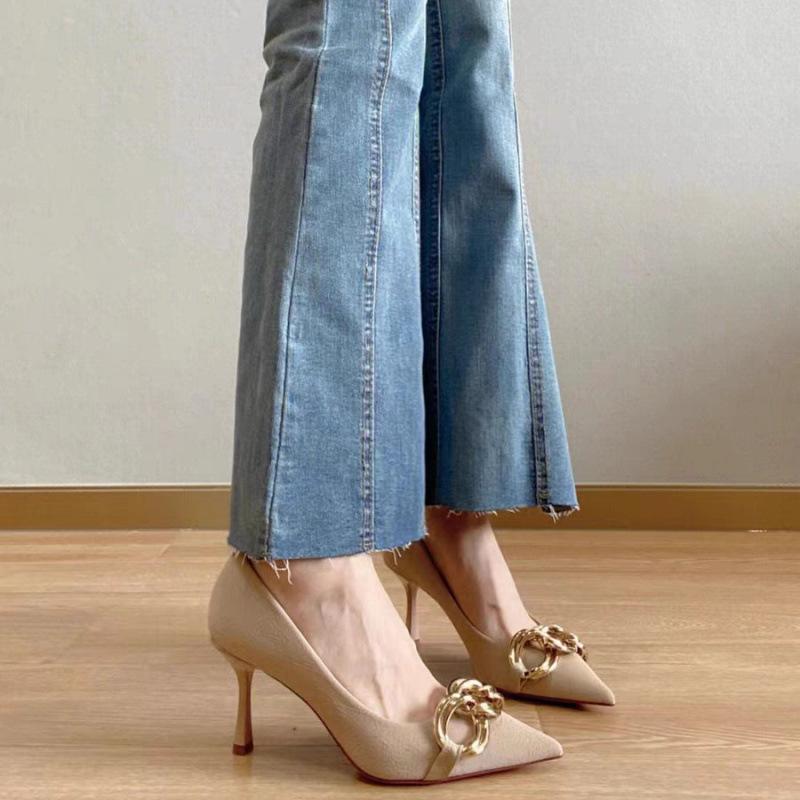 French high heels women's spring and autumn 2025 new pointed head shallow mouth design sense niche metal chain stiletto single shoes