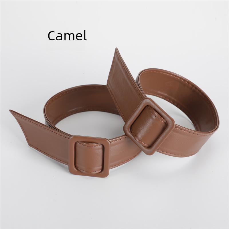 Women's Soft Leather Windbreaker Cuffs with Straps - Lace-Up, Decorative Cloth Accessory