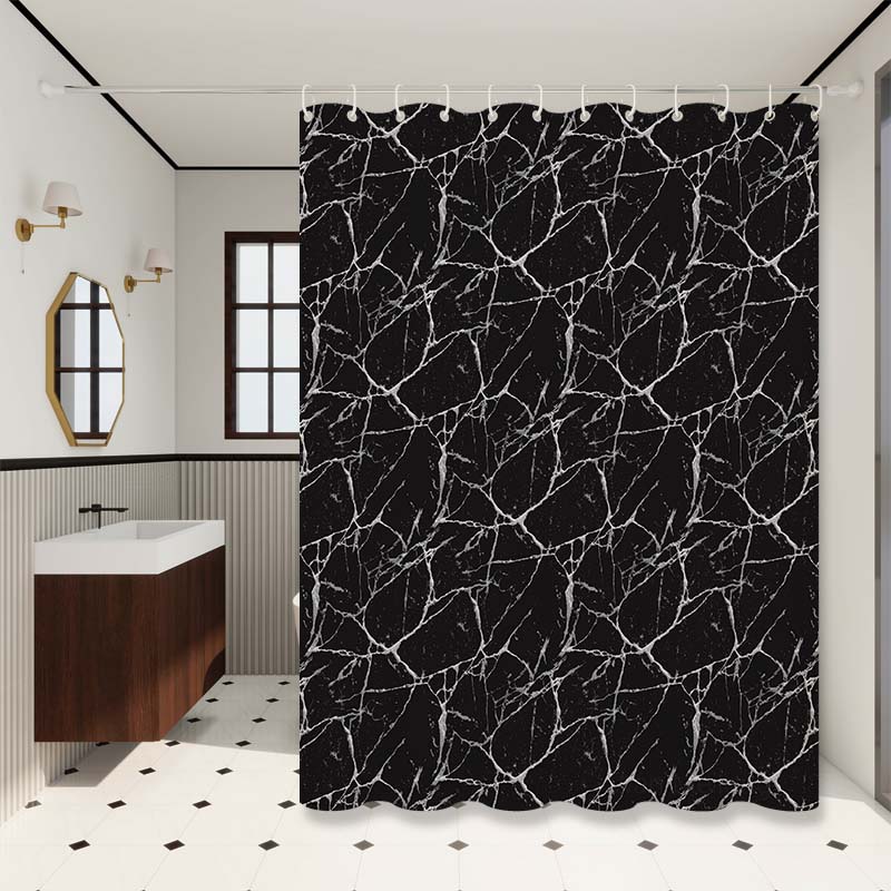 Nordic Style Light Luxury Black Marble Pattern Bathroom Partition Curtain, Shower Curtain, Privacy Curtain, Super High-Quality