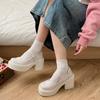 2025 New Comfortable and Versatile Sweet and Cool Thick Heel High Heel Small Leather Shoes Platform Heightening French Retro Mary Jane Trendy Shoes