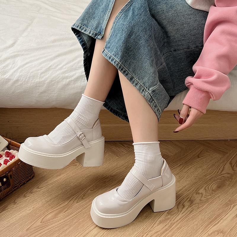2025 New Comfortable and Versatile Sweet and Cool Thick Heel High Heel Small Leather Shoes Platform Heightening French Retro Mary Jane Trendy Shoes