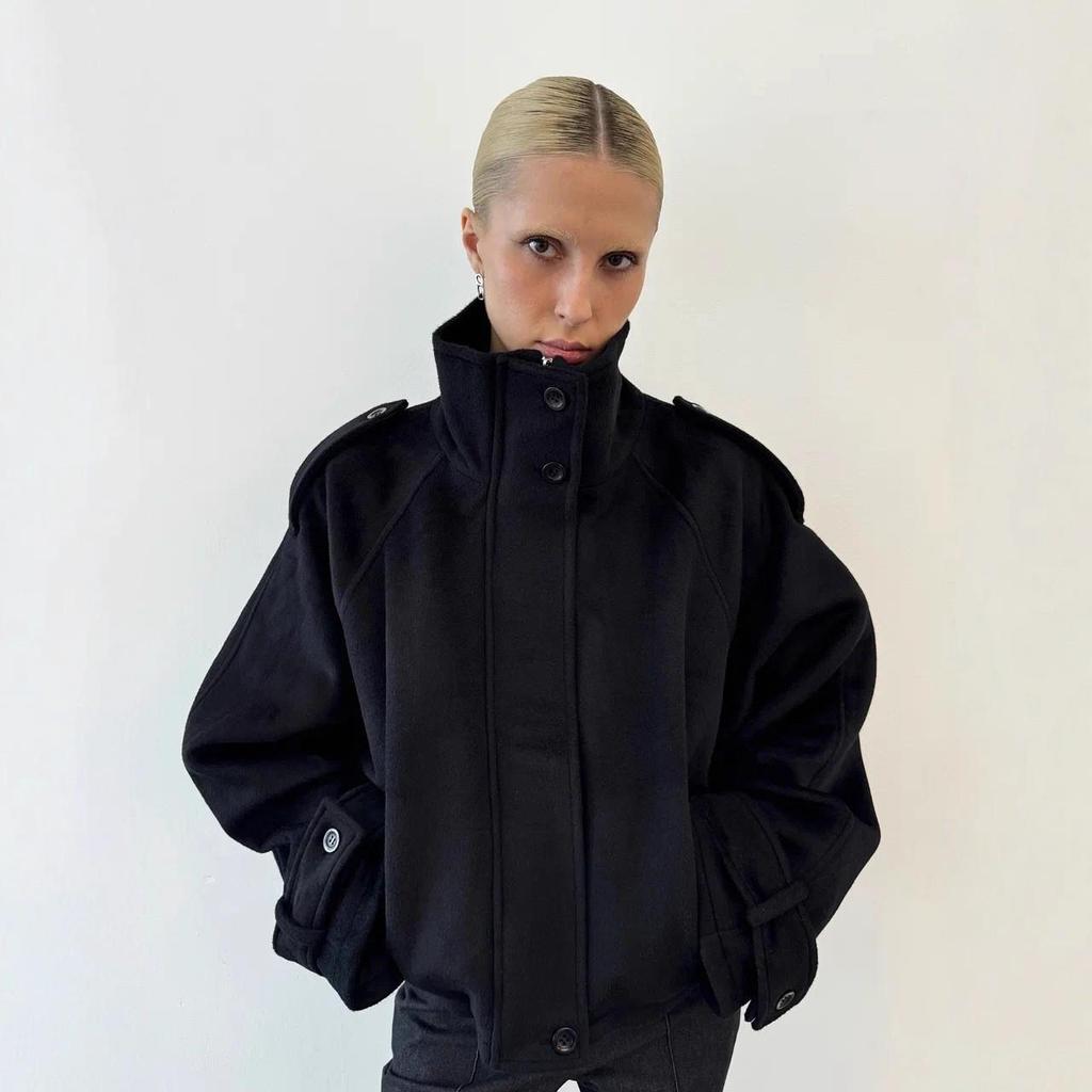 Cappotto in Lana da Donna Autunno/Inverno, Taglie Europee e Americane, Collo Rialzato, Monopetto, Stile Elegante.
