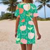 Women's Summer Casual Floral Printed Hem Knotted Short Sleeve Dresses