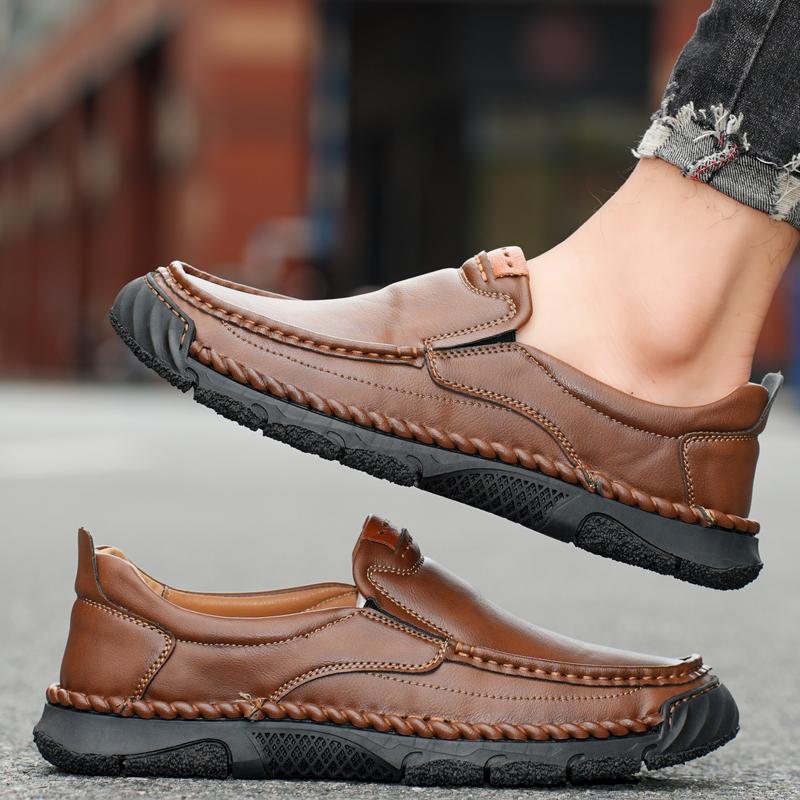 Men's Large Size Pure Handmade Sewing Casual Rubber Leather Shoes Soft Soles Wedding Shoes 38-48