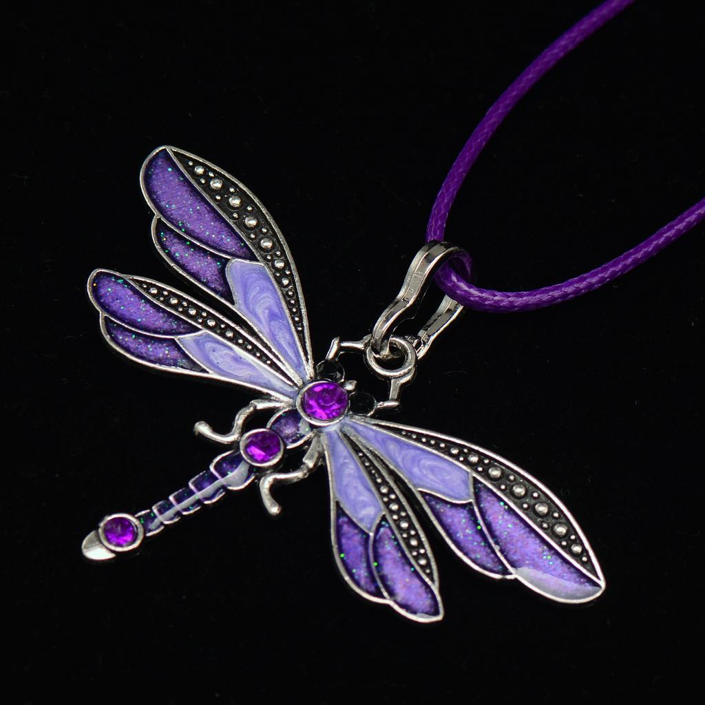 Dragonfly Vintage Ribbon String Purple Diamond Necklace Children'S Girl Necklace