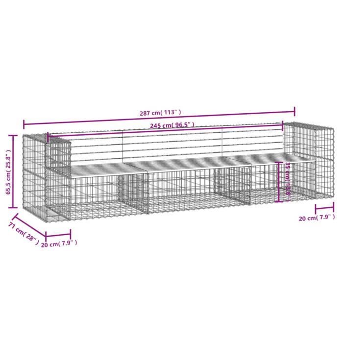 VidaXL Banc jardin design gabion 287x71x65,5 cm bois massif de douglas 3196252