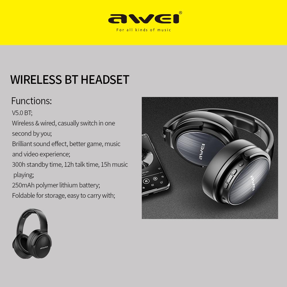 AWEI A780BL BT 5.0 Headphone Wireless&Wired Stereo Headset with Microphone Deep Bass Gaming Music Computer Phone