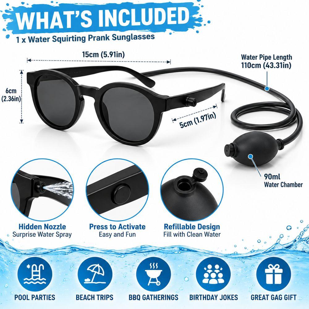 Invisible Water Design Water Shooting Sunglasses Hidden Tube Water Jet Glasses Birthday